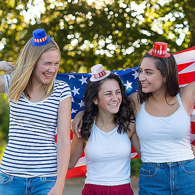 4th of July Patriotic Mini Top Hats, Red White Blue Mini Party Hats, Small Independence Day Top Hats for Memorial Day Decor