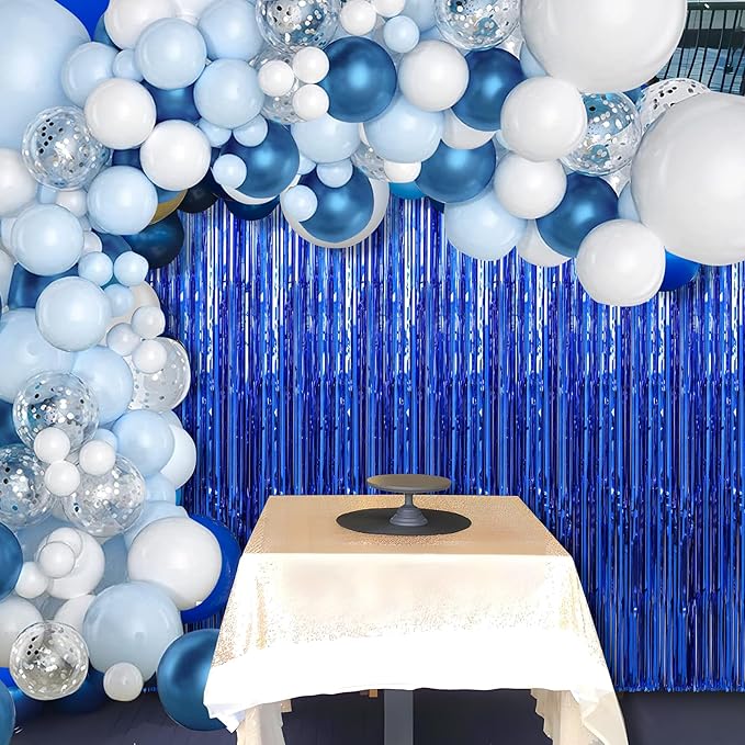 4 Pack Blue Foil Fringe Curtains Streamers Party Decorations 3.3 x 8.2 ft, Blue Tinsel Curtain Fringe Backdrop for Parties, Door Fringe Birthday Streamers, Photo Booth Backdrops, Party Decor