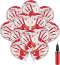Leesoot 12pcs 12inch Blood Handprints Scary Latex Balloons, Thrilling Clear with Red Horror Design for Halloween Bloody Party Spooky Party Terror Decoration Zombie Vampire Party With Tools