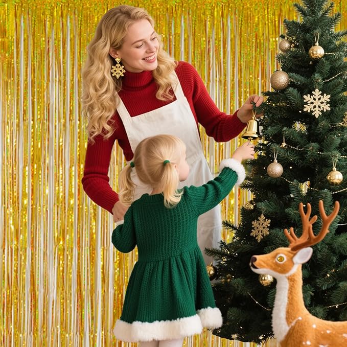Shimmering Gold Foil Fringe Curtains - 3.28 x 6.56ft Metallic Streamers Tinsel Photo Booth Backdrop Curtain for Birthday Party, Wedding & Photography Background Photo Booth Decoration