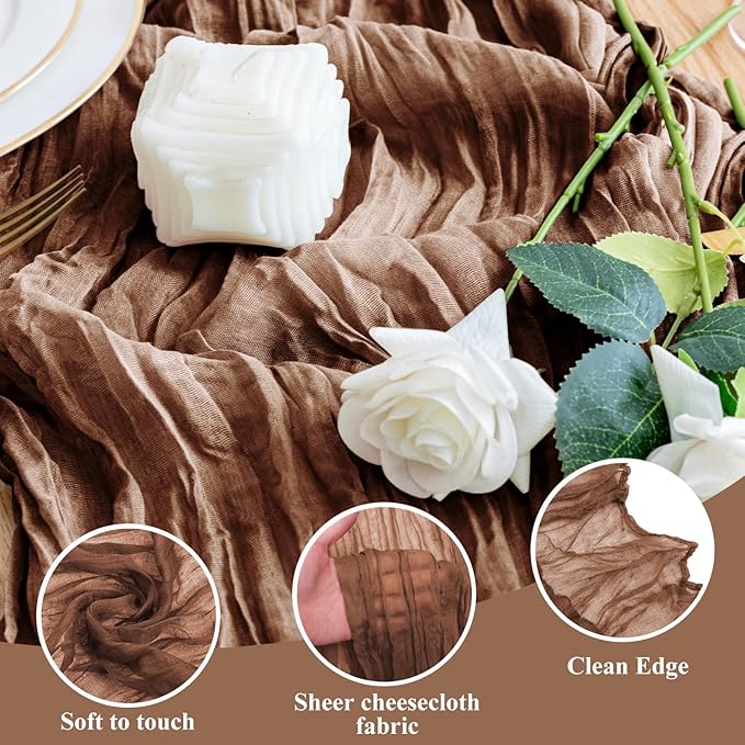 Wokceer Cheesecloth Table Runner Thanksgiving 2Pack 10FT Brown Boho Gauze Fall Cheese Cloth Table Runner for Party Long Rustic Sheer Table Runners for Baby Bridal Shower Wedding Easter Table Decor