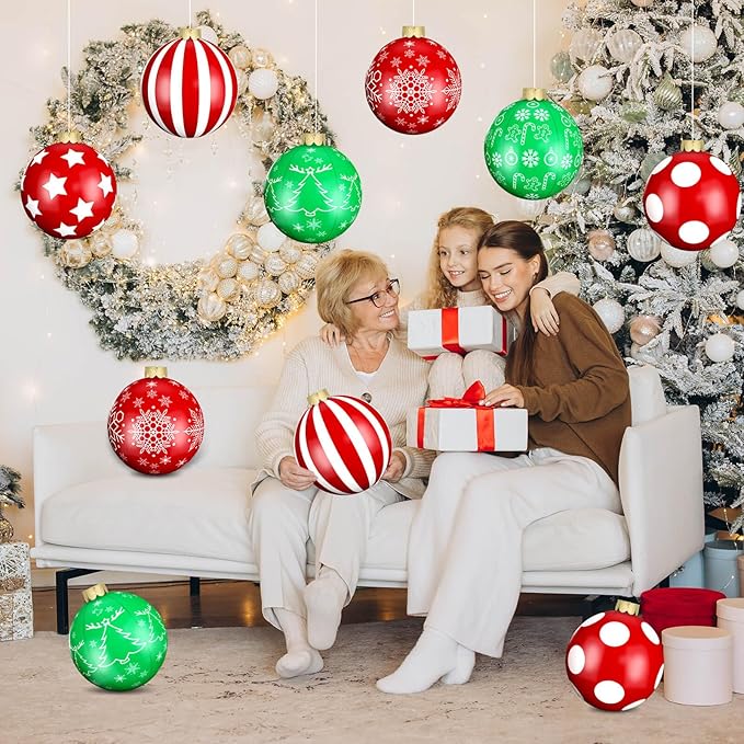 12 Pack Large Christmas Balls, 9 Inch Inflatable Christmas Ornaments for Outdoor Decoration, Big Christmas Ornaments Balls for Front Door Yard Tree Hanging Decoration