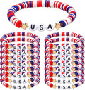 USA Bracelets Bulk 4th of July Accessories Red White and Blue Polymer Clay Beaded Stretch Bracelets for Women USA Jewelry Independence Day 4th of July Patriotic Party Favors Gifts