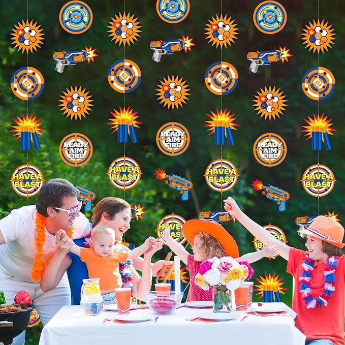 Xinnun Dart Battle Party Decorations Wars Garlands Banners Bullet Target Gun Theme Banner Cutouts Ribbon Streamers for Dart Battle Birthday Party Supplies Favors