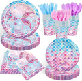 168PCS Mermaid Party Supplies for Birthday Watercolor Summer Party Decorations Plates Cups Napkins Tableware 24 Guests