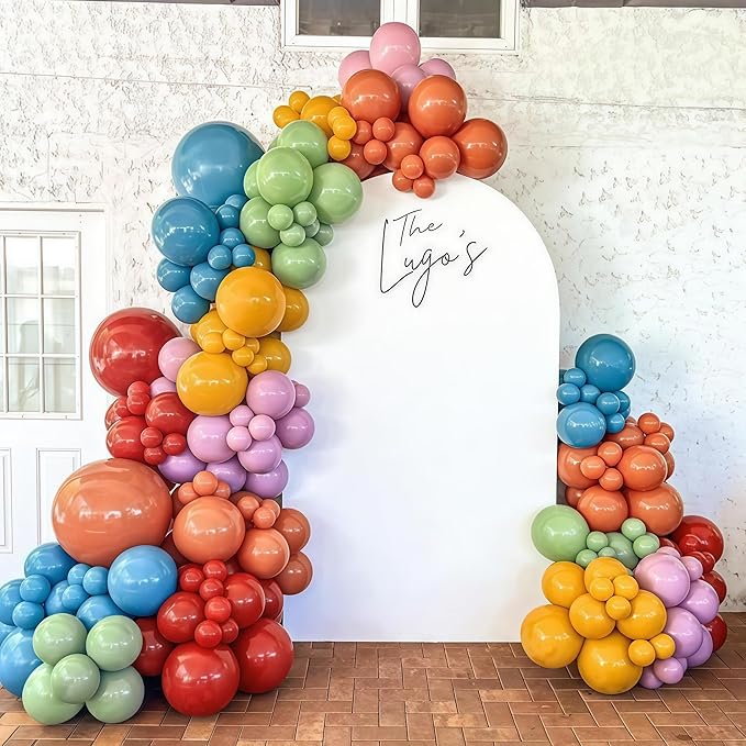 126PCS Muted Boho Rainbow Balloon Arch Garland Kit, Retro Dusty Pink Orange Mustard Yellow Sage Green Slate Blue Balloon for Groovy One Birthday Boho Baby Shower Back to School Daisy Party Decorations