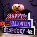 BlcTec Halloween Decorations Indoor, Premium Wood Block Sign with Lighted 3D Letters, Pumpkin, Maples & Berries, Timer Battery Operated Halloween Décor for Home Tabletop, Mantle, Shelf, Tiered Tray
