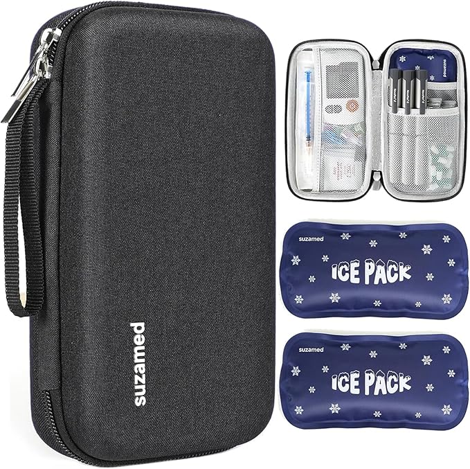 suzamed Insulin Cooler Travel Case,EVA Insulation Travel Medicine Kit with 2 Ice Packs for Diabetes Care,Insulin Pen and Other Diabetic Supplies (Black)