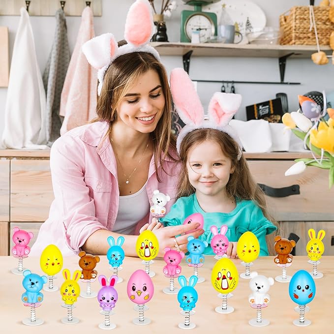 MGparty 24Pcs Easter Jumping Popper Toys Easter Basket Fillers Gifts Party Favors Supplies Stocking Stuffers Gifts for Kids Boys Girls Toddlers Bulk for Classroom Treasure Box Prizes