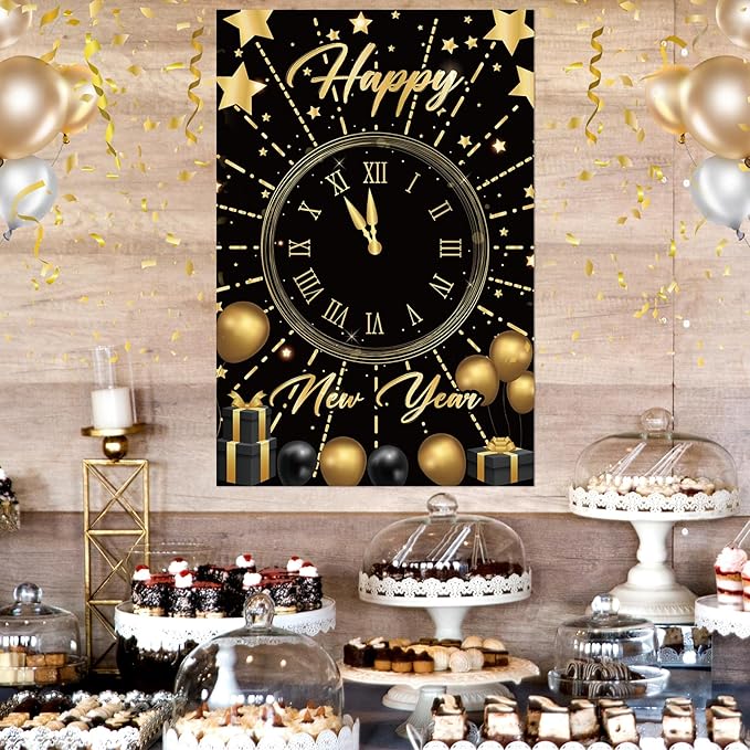Hooqict New Years Party Games for Kids Family 2026 Pin The New Year’s Eve Games Countdown Clock Holiday Party Activities Supplies, Large Pin The Games Poster with 32 Stickers