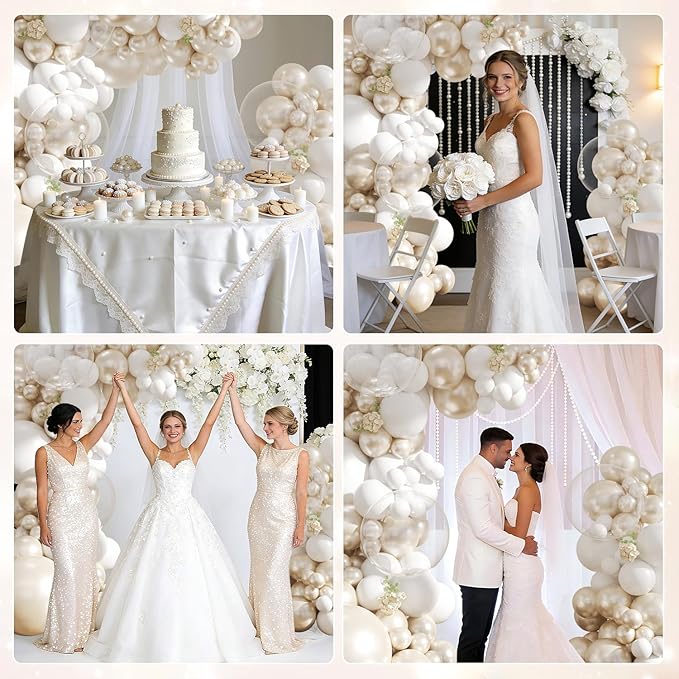 White Balloon Arch Kit 108Pcs Double Stuffed Pearl Balloons Garland Arch Kit Including Pearl White Clear Balloons for Wedding Bridal Shower Engagement Baby Shower Birthday Party Decorations