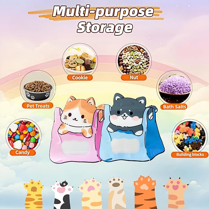 FERENLI 20 Pack Cartoon Gift Bags with Handle Clear Window Self Sealing Snacks Plastic Goodie Bags for Birthday Baby Shower Party Favor (7.8x8.2 inch, Mixed)