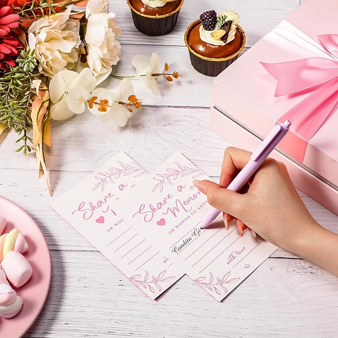 Pajean 50 Pcs Share a Memory Cards for Collections of Life, Memory Cards Box for Guest Ideas Funeral Graduation Wedding Bridal Shower Birthday Anniversary Retirement(Pink)