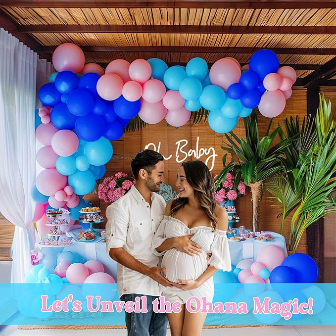 Pastel Blue and Pink Balloon Garland Arch Kit 132Pcs royal blue and baby pink Balloons for Summer Hawaii gender reveal Baby shower Hawaii cartoon halloween trunk or treat birthday party decorations