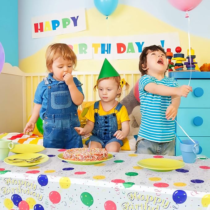 Mulbozy Colorful Balloons Plastic Tablecloth Rectangle - 2 Pcs Party Tablecloth Disposable for Party, Happy Birthday, Baby Shower Decorations Supplies 108 x 54 inch