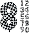 40 Inch Checkered Number Balloon 8 Black and White Number 8 Balloon Foil Helium Balloons for Birthday Party Decoration Girls Boys Baby Shower Anniversary Decoration Race Car Party Decoration