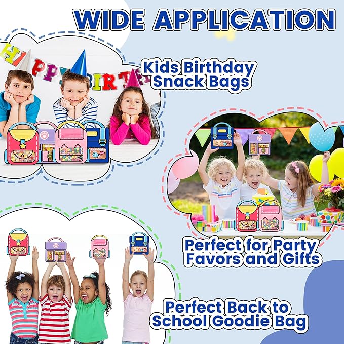 Muitcdo 20 PCS Small Goodie Bags for Kids with Handles Cute Party Favor Bags Seal Plastic Children Gift Wrap Bags Bulk Snack Candy Treat Bags for Birthday Back to School Classroom Travel