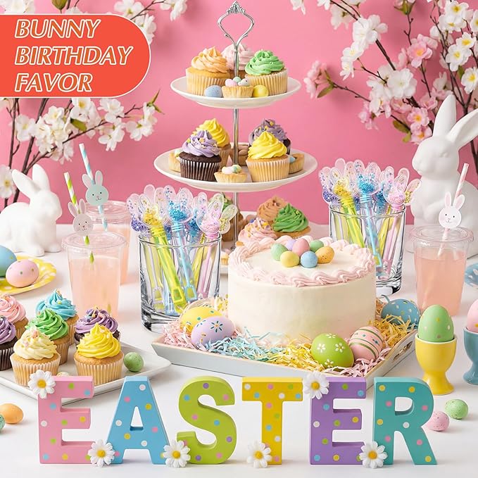 24 Pcs Easter Party Favors Bunny Bubble Wands Multicolor Bubbles Wands for Summer Outdoor Goodie Bags Stuffers Easter Carnival Prizes Birthday Treats
