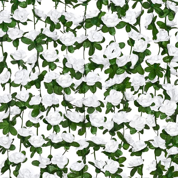 BLEUM CADE 12Pcs 98.4Ft Flower Garland Artificial Rose Vines for Bedroom, Cute Fake Hanging Flower Vines Floral Garland Decorations for Wedding Party Wall Room Decor Aesthetic