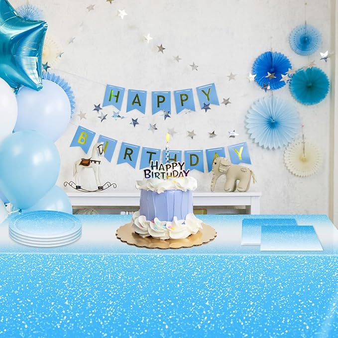 41Pcs Ombre Blue Party Supplies Disposable Tableware Set Gradient Light Blue Paper Plates Napkins Tablecloth丨Baby Shower Wedding Anniversary Man Birthday Party Decorations Supplies,Serve 20