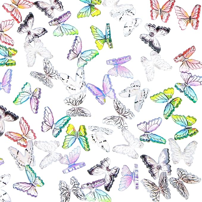 50PCS Mini Butterflies for Crafts Dollhouse Miniatures Resin Mini Things Tiny Butterflies for Fairy Garden Dollhouse Micro Landscaping Decoration