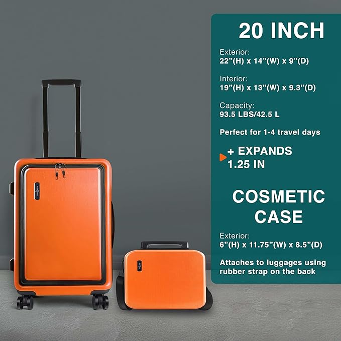 TRAVELARIM Luggage Sets 3 Piece, 20 Inch Carry on Luggage and 24 Inch Suitcases with Wheels Spinner, Durable Hard Shell Suitcase Set, Expandable Travel Suitcase, Orange