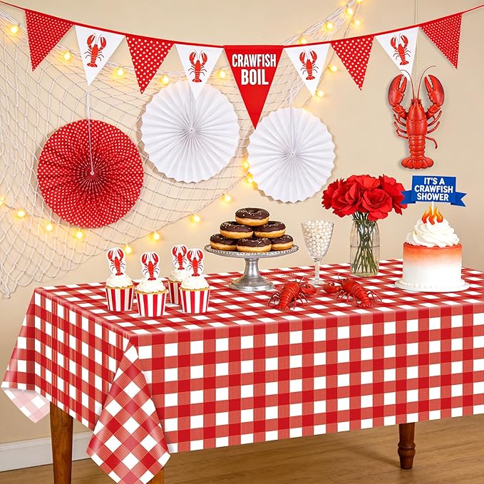 4 Pack Red Gingham Tablecloths, Red and White Checkered Tablecloths 86.6 x 51.2 Inches Gingham Table Covers Rectangular Waterproof Picnic Table Covers for Birthday Party Crawfish Boil Party Supplies