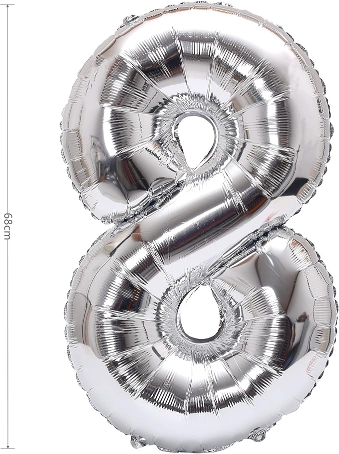 YPSelected 32 Inch Large Foil Helium Number Balloon Birthday Wedding Party 0-9 (Silver, 8)