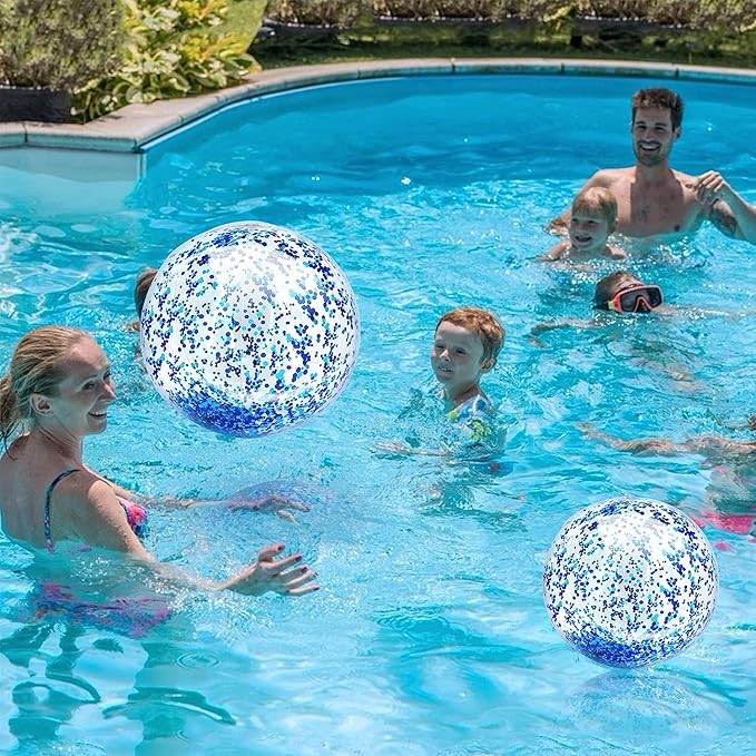12 Pack Inflatable Glitter Beach Balls Bulk - 16" Beach Ball Swimming Pool Toys for Games Adults Kids, Summer Pool Beach Party Decoration,Luau Decorations Essential Blow Up Beach Ball (Blue,Glitter)