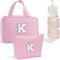 YOOLIFE Gifts for Women Teen Girls Kids, Initial Hanging Toiletry Bag for Women, Travel Toiletry Bag, Birthday Gifts for Mom Daughter Sister Friends, Letter K, Pink