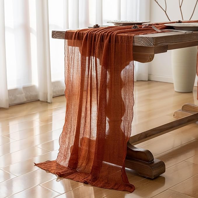 Keketoarrange 6pcs Fall Terracotta Table Runner Rust Gauze Rustic Cheesecloth 120 Inch 10 FT for Wedding Baby Shower Bridal Shower Birthday Engagement Garden Party Sheer Boho Thanksgiving Decorations