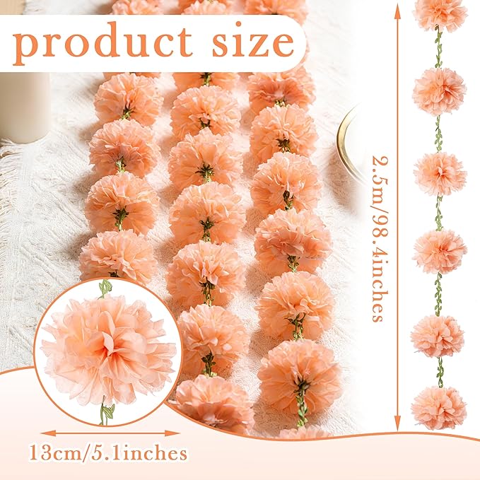Sahoottie 2 Pcs Blush Pink Hanging Paper Flower Garland, 8.2 FT Single Color Tissue Paper Flower Garland, Blush Pink Pom Pom Garland for Boho Wedding Backdrop Bridal Shower Bedroom Wall Decor