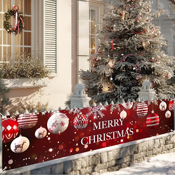 Merry Christmas Banner Christmas Backdrop 78 X 17 Inch Christmas Banner Decorations Christmas Ornament Outdoor Banner For Holiday Decorations Fence Cover Yard Sign Background Photography