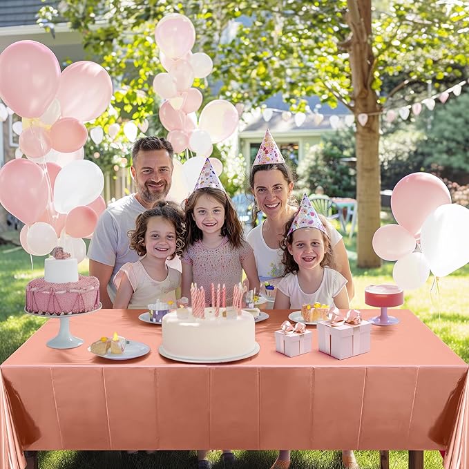 2pcs Rose Gold Foil Tablecloth 54*72inch Plastic Weddng Birthday Party Table Cloths Disposable Waterproof Table Cover for Elegant Event Anniversary Baby Shower Graduation Party Supplies