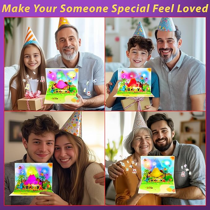 GREETING ART 3D Pop Up Birthday Cards, Dinosaur Musical Birthday Card, Birthday Cards With Music and Lights, Happy Birthday Card for Kids, Boys, Girls, Women, Men