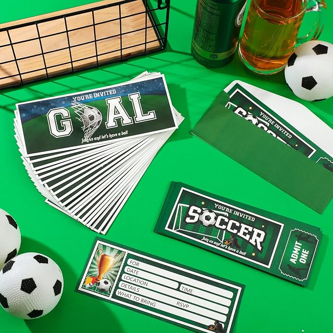 Fuutreo 50 Pcs Soccer Birthday Invitations with Envelopes Sports Party Invitations for Soccer Fan Sports Event Party Supplies