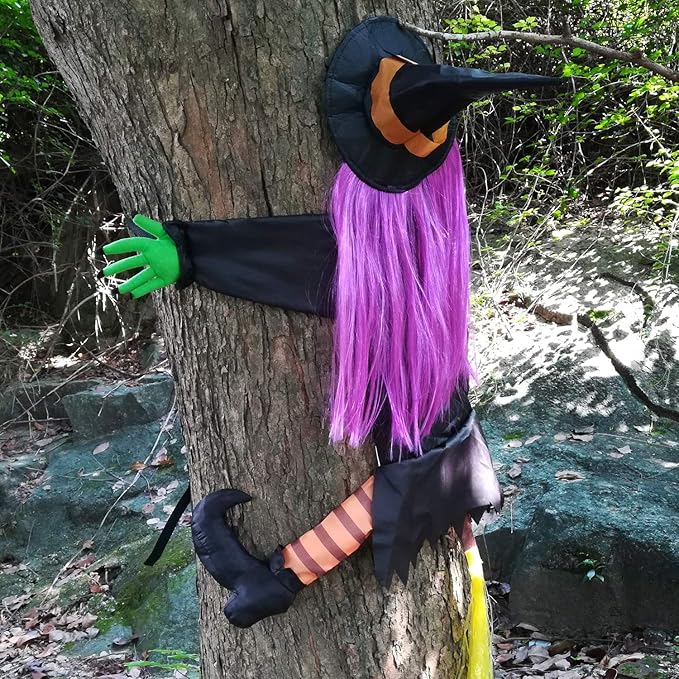 Betty Bash Crashing Witch Into Tree,Halloween Haunted Yard or House Prop Decoration, Halloween Party Supplies for Indoor Outdoor Patio Lawn Garden Decor