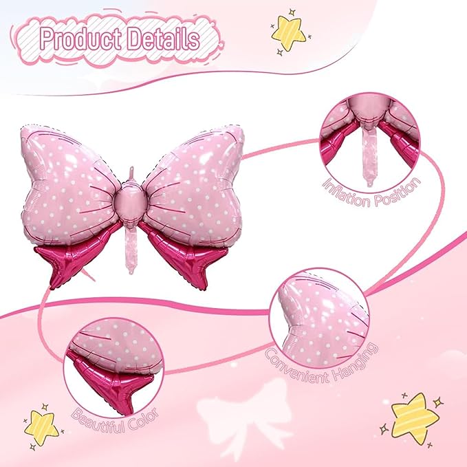 Birthday decorations for girls,Happy Birthday Banner, 35 Balloons,Pink bow Foil Balloon,Photo Booth Props for women (Pink Cat)