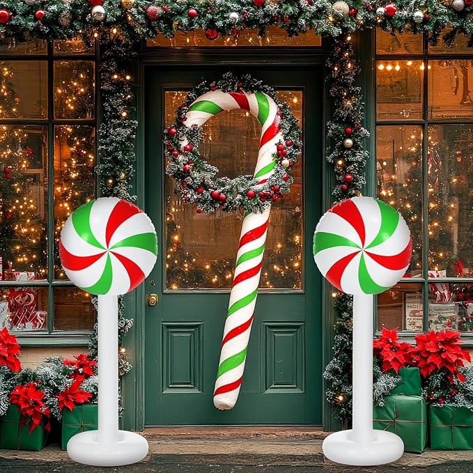 2 Pcs Christmas Inflatable Outdoor Decorations 4 FT Christmas Candy Inflatable Column Decoration for Winter Xmas Lawn Yard Garden Home Decor