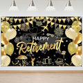 Mocsicka Retirement Party Decorations Black and Gold Happy Retirement Backdrop Banner Retired Party Decorations Photo Booth Props (Black Gold, 180x110cm)
