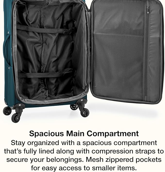 U.S. Traveler Anzio Softside Expandable Luggage with Spinner Wheels, Teal, 26-Inch Medium