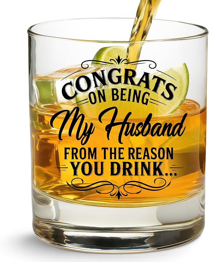 NewEleven Valentines Gifts For Husband - Husband Anniversary, Birthday Gift, Meaningful Gift For Him - Funny Gifts, Whiskey Present For Husbands From Wife, Her - Whiskey Glass