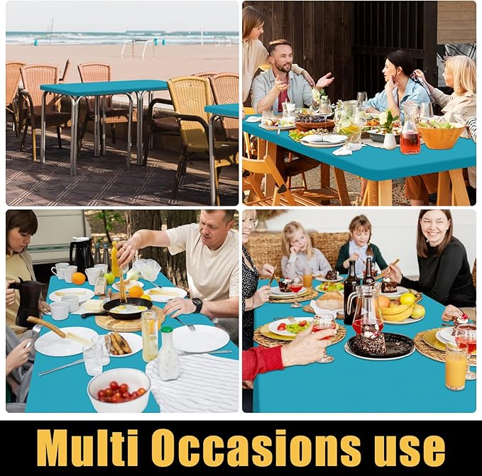 Smiry 2 Pack Rectangle Picnic Table Cloth, Waterproof Elastic Fitted Tablecloths, Washable Polyester Rectangular Patio Table Cover for Camping, Indoor and Outdoor (Teal, 30"x60")