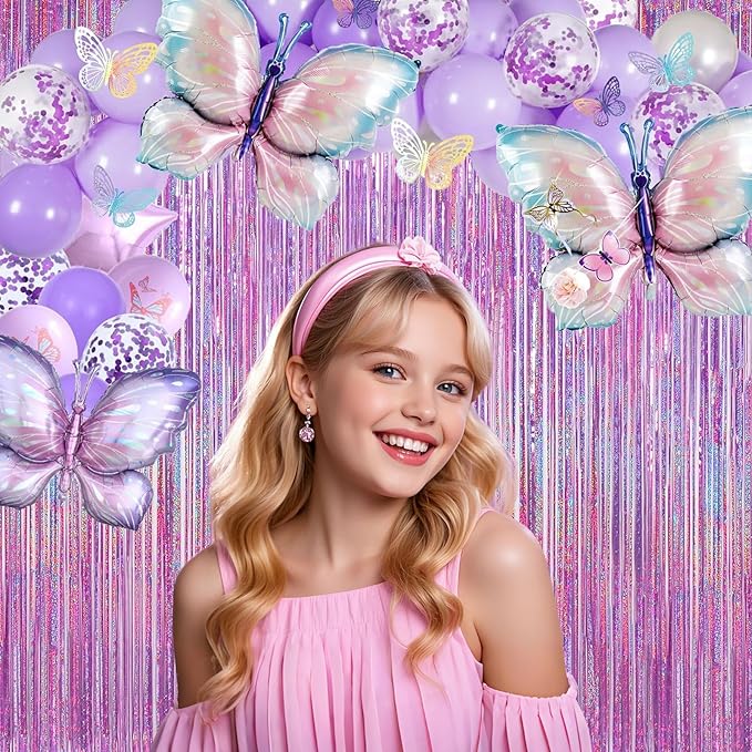 Shimmering Purplish Pink Foil Fringe Curtains for Party Decor - Tinsel Backdrop for Photoshoot, Party Wall Decor with Glitter Streamers for Weddings, Baby Showers, Birthdays & Stage Events