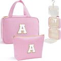 YOOLIFE Mothers Day Gifts for Mom Daughter - Initial Hanging Toiletry Bag, Birthday Gifts for 8 9 10 11 12 13 14 15 16 Year Old Girls, Travel Makeup Bag Gift for Women Girls Sister, Letter A, Pink