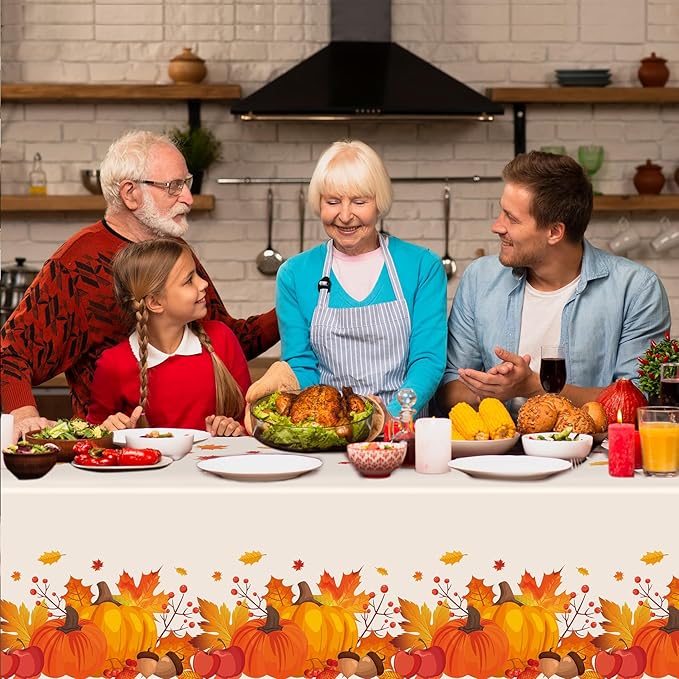 Slergut Thanksgiving Tablecloth Disposable 3 Pack, Thanksgiving Decorations for Party Fall Tablecloth Plastic 54" x 108" Table Decor Party Supplies Indoor and Outdoor Friendsfiving Fall Decorations