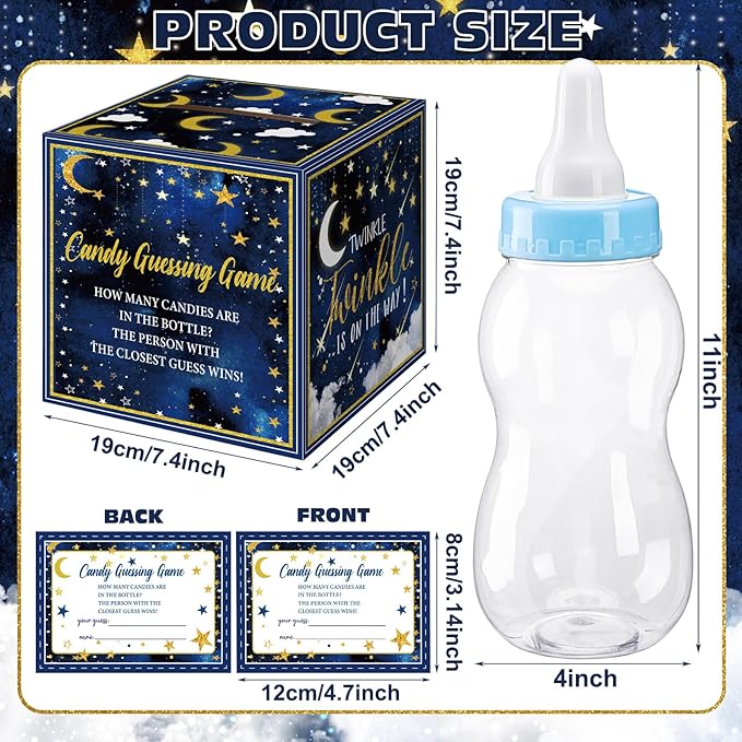 Glenmal 52 Pcs Baby Shower Games Gift Sets Large Baby Bottle for Shower Game Guess How Many Candies Baby Shower Decorations for Baby Shower Favors Games Gender Reveal (Twinkle Twinkle Little Star)