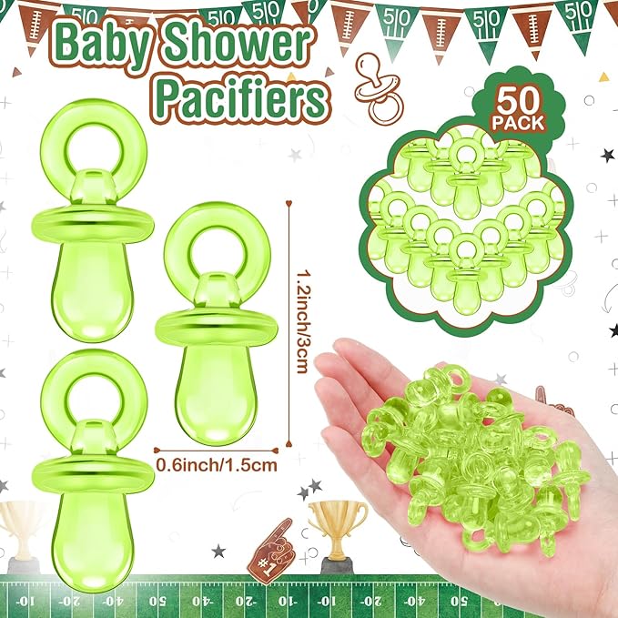 Thyle 51 Pcs Football Pacifier Hunt Baby Shower Games Forest Animal Baby Shower Game Decoration Include Hunt Sign and Acrylic Pacifiers Touch Down It's a Boy Gift Sets for Gender Reveal Party Decor