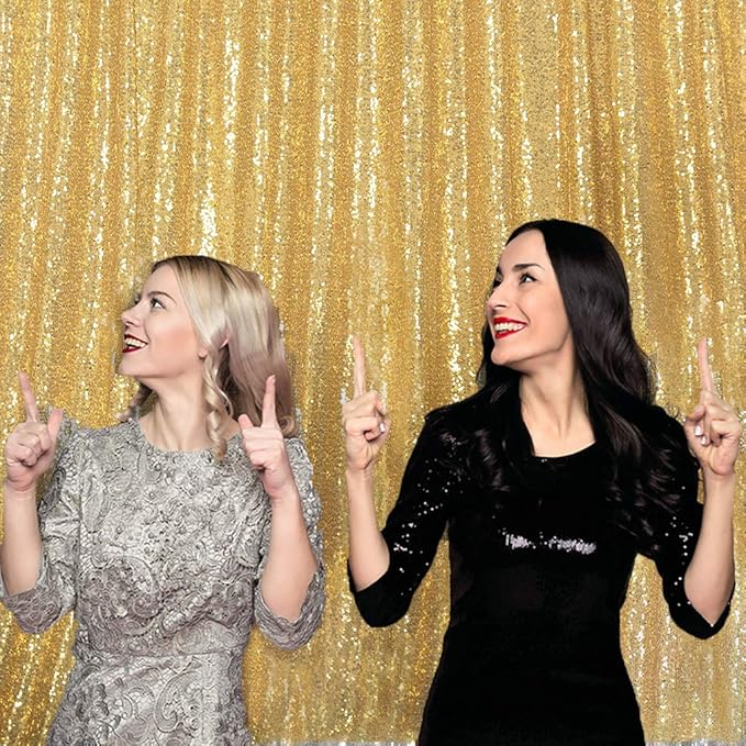 Juya Delight 4ftx7ft Gold Sequin Backdrop Curtain Glitter Photo Booth Backdrops for Party Wedding Photography,Gold,4ftx7ft