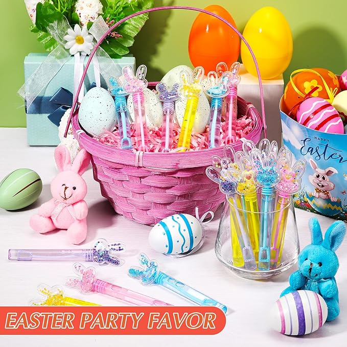 24 Pcs Easter Party Favors Bunny Bubble Wands Multicolor Bubbles Wands for Summer Outdoor Goodie Bags Stuffers Easter Carnival Prizes Birthday Treats
